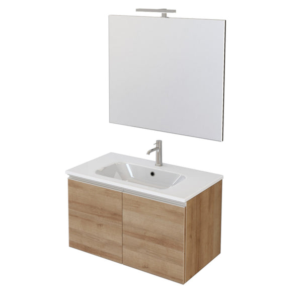 Meuble de Salle de Bain Suspendu 80 cm Bonussi Fenice Chêne Lavabo et Miroir en Chêne prezzo