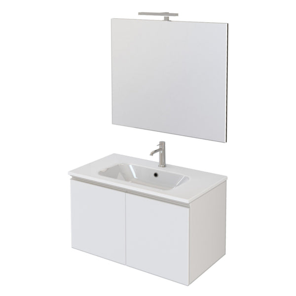 prezzo Meuble de Salle de Bain Suspendu 80 cm Bonussi Fenice Blanc Mat Lavabo et Miroir