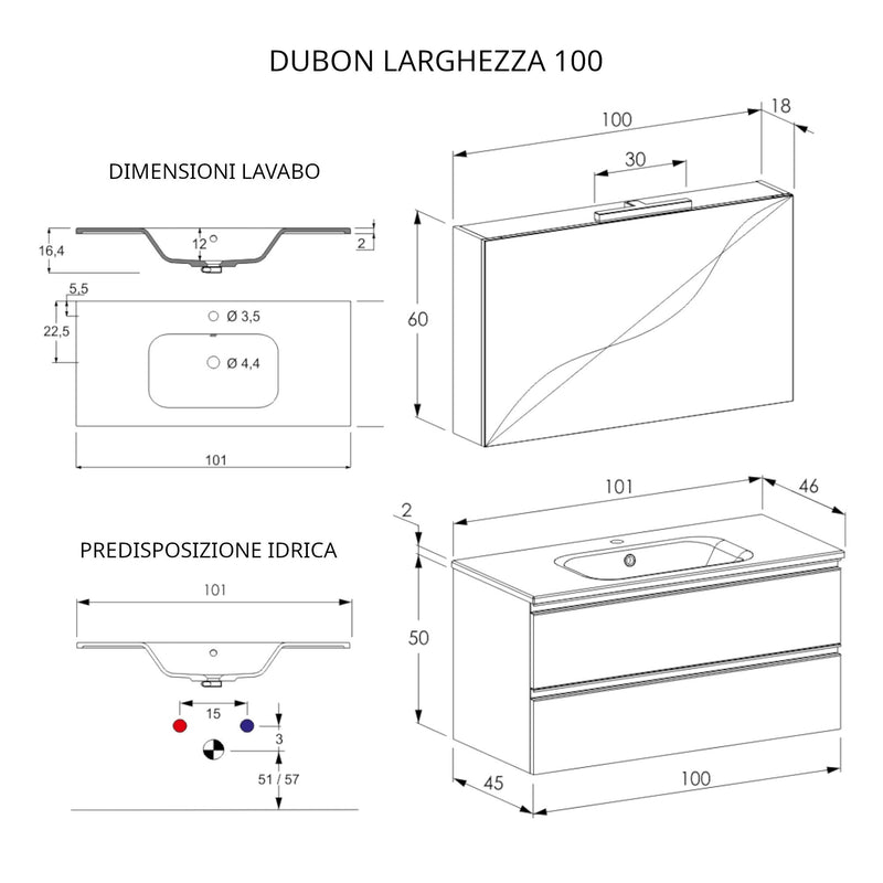 Mobile Bagno Sospeso 100 cm Lavabo e Specchio Bonussi Fenice Grigio -5