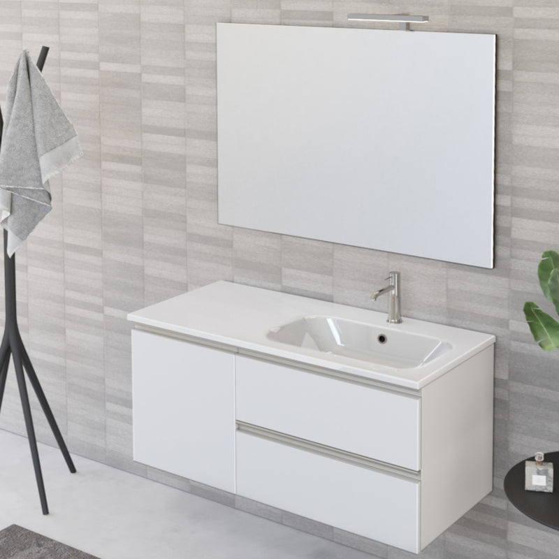 Mobile Bagno Sospeso 100 cm Lavabo e Specchio Bonussi Fenice Bianco Opaco-2