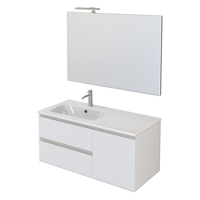 Mobile Bagno Sospeso 100 cm Lavabo e Specchio Bonussi Fenice Bianco Opaco-1