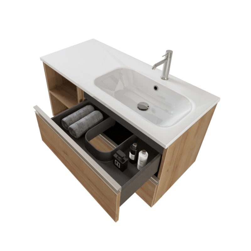 Mobile Bagno Sospeso 100 cm Lavabo e Specchio Bonussi Fenice Rovere Farnia-3