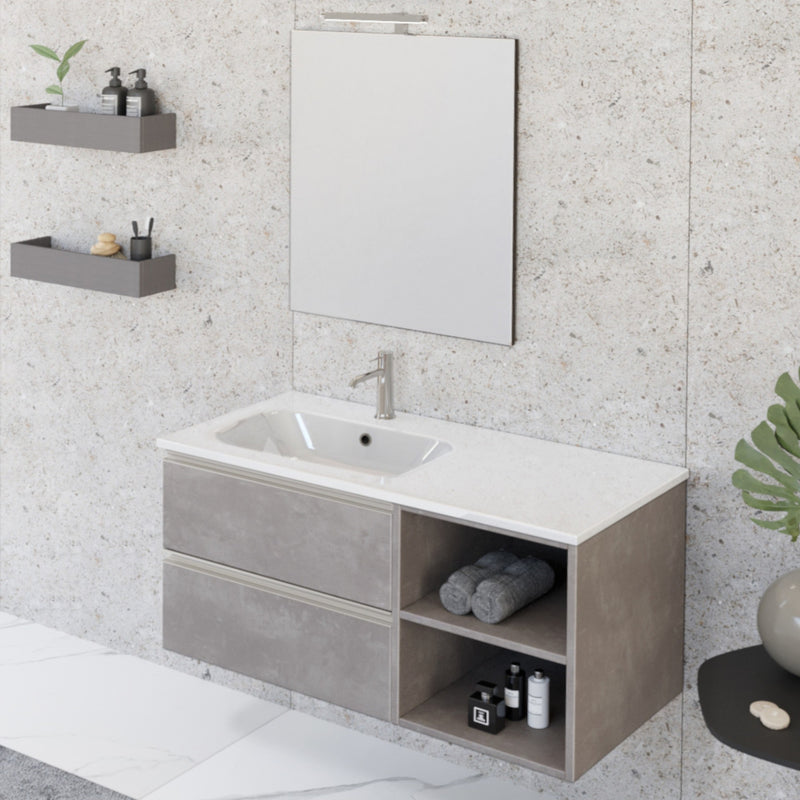 Mobile Bagno Sospeso 100 cm Lavabo e Specchio Bonussi Fenice Grigio-2