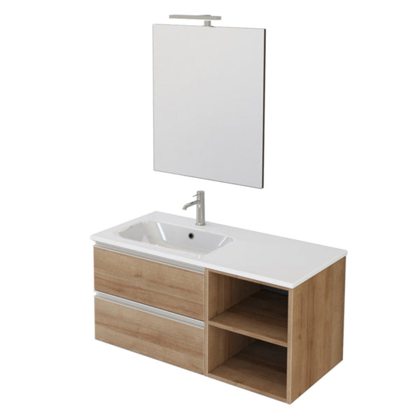 online Meuble de Salle de Bain Suspendu 100 cm Bonussi Fenice Chêne Lavabo et Miroir en Chêne