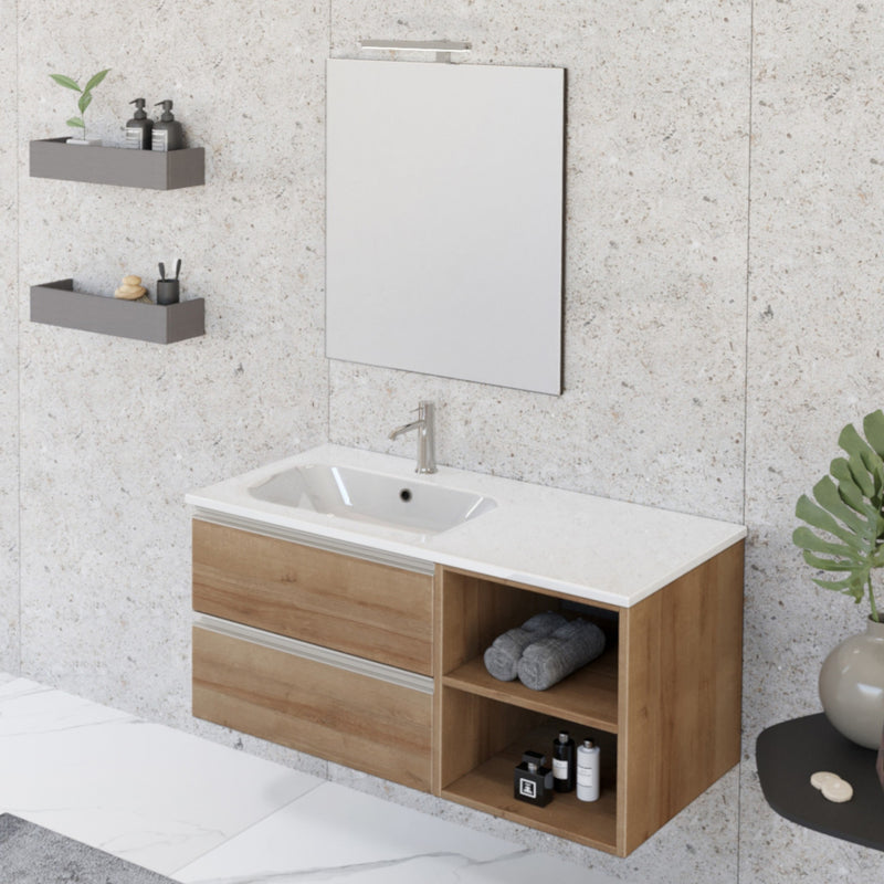 Mobile Bagno Sospeso 100 cm Lavabo e Specchio Bonussi Fenice Rovere Farnia-2