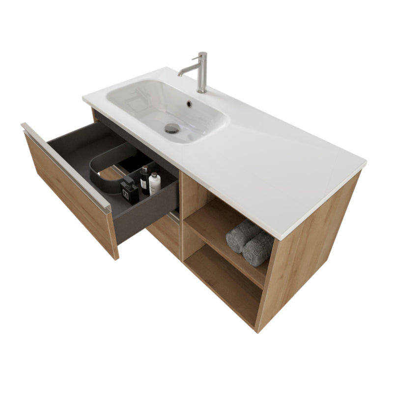 Mobile Bagno Sospeso 100 cm Lavabo e Specchio Bonussi Fenice Rovere Farnia-3