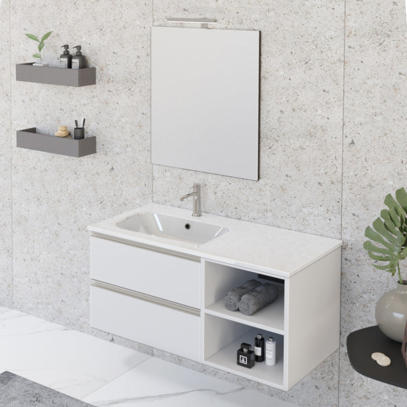 Mobile Bagno Sospeso 100 cm Lavabo e Specchio Bonussi Fenice Bianco Opaco-2