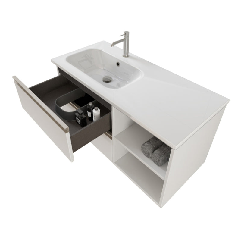 Mobile Bagno Sospeso 100 cm Lavabo e Specchio Bonussi Fenice Bianco Opaco-3