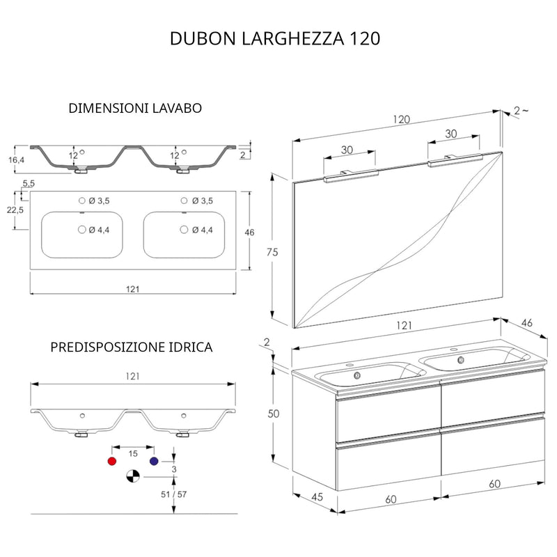 Mobile Bagno Sospeso 120 cm Doppio Lavabo e Specchio Bonussi Fenice Rovere Farnia-4