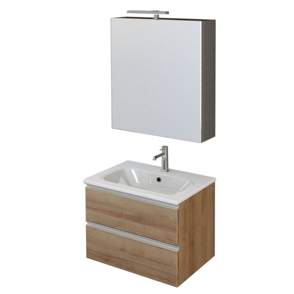 online Meuble de Salle de Bain Suspendu 60 cm Bonussi Fenice Chêne Lavabo et Miroir en Chêne