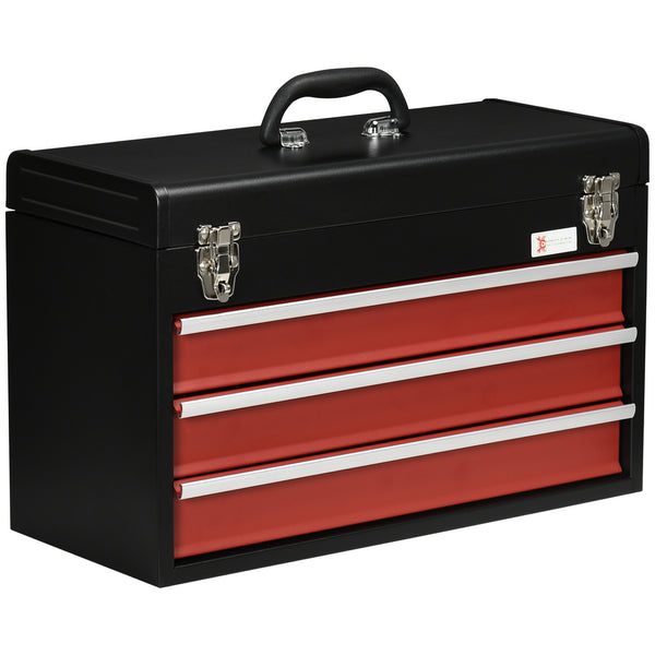 sconto Boîte à outils 3 tiroirs et plateau 51x22x32 cm en acier rouge et noir