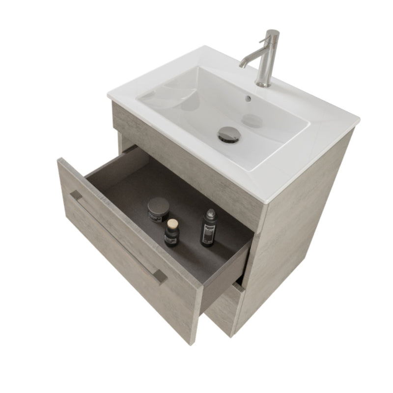 Mobile Bagno Sospeso 55 cm Lavabo e Specchio Bonussi Tucano Cemento Effetto Legno-3