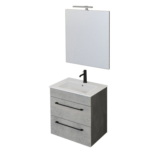 Meuble Salle de Bain Suspendu 55 cm Bonussi Tucano Gris Lavabo Effet Béton et Miroir acquista