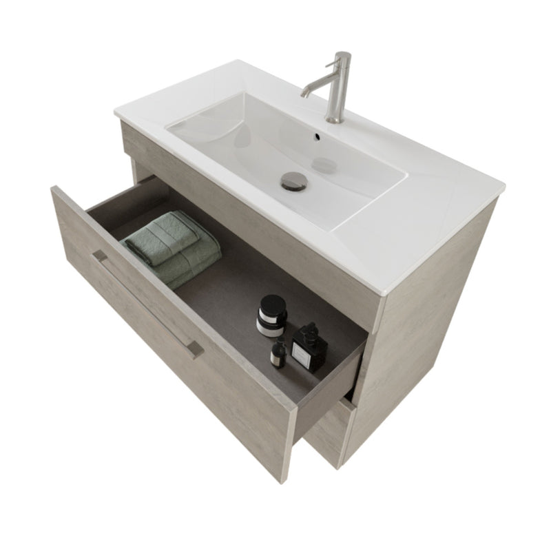 Mobile Bagno Sospeso 80 cm Lavabo e Specchio Bonussi Tucano Cemento Effetto Legno-3