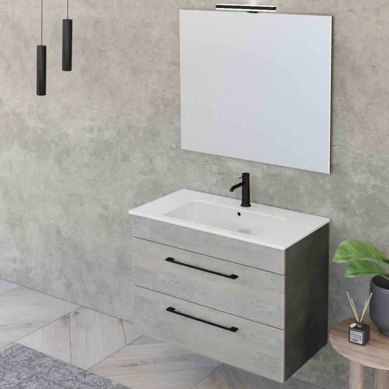 Mobile Bagno Sospeso 80 cm Lavabo e Specchio Bonussi Tucano Grigio-2