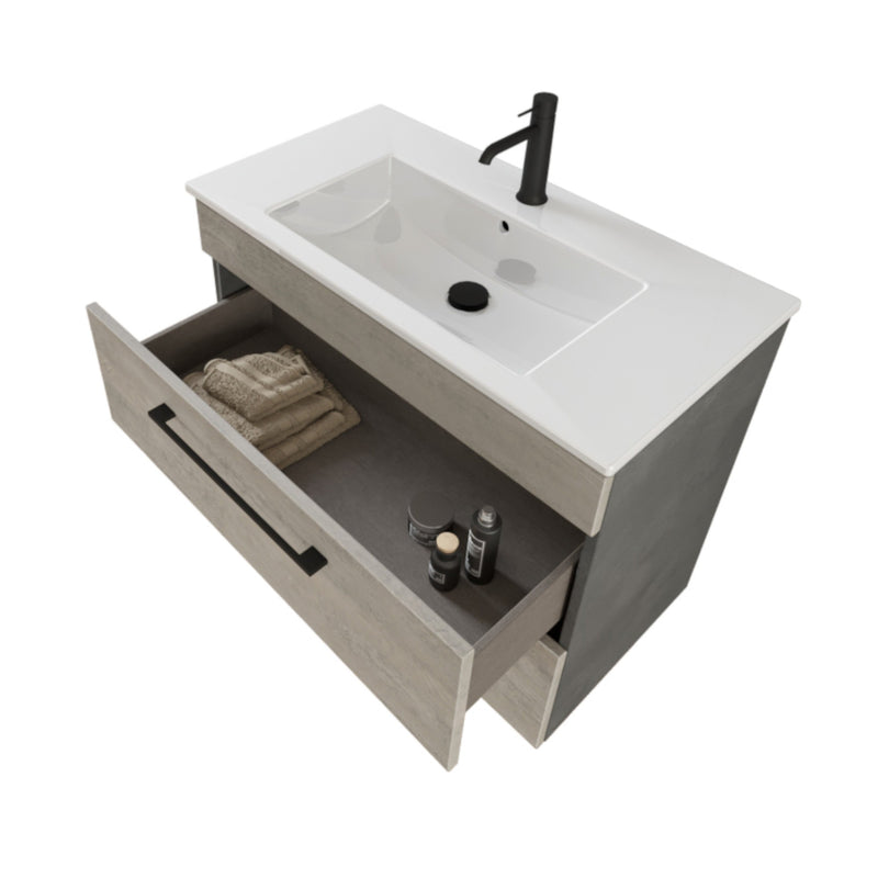 Mobile Bagno Sospeso 80 cm Lavabo e Specchio Bonussi Tucano Grigio-3