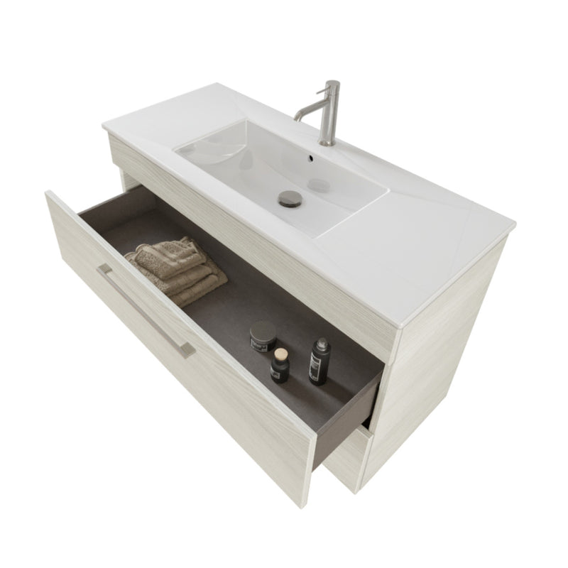 Mobile Bagno Sospeso 100 cm Lavabo e Specchio Bonussi Tucano Olmo Bianco-3