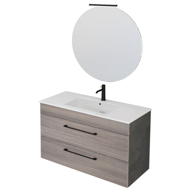 Mobile Bagno Sospeso 100 cm Lavabo e Specchio Bonussi Tucano Olmo e Lava-1