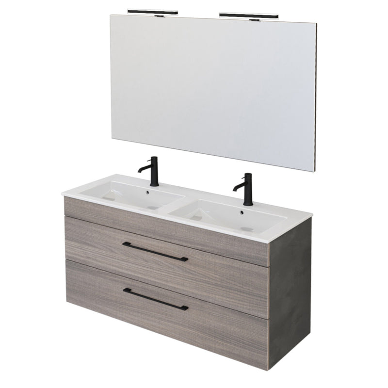 Mobile Bagno Sospeso 118 cm Doppio Lavabo e Specchio Bonussi Tucano Olmo e Lava-1