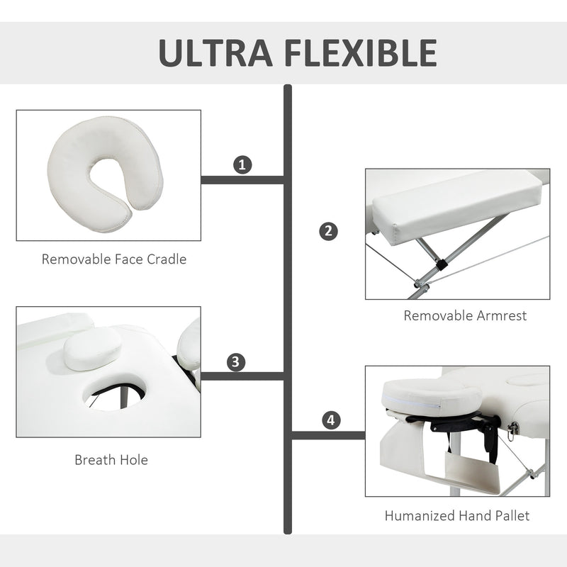 Lettino da Massaggio Fisioterapia Pieghevole 215x60x61-84 cm in Alluminio Bianco-4