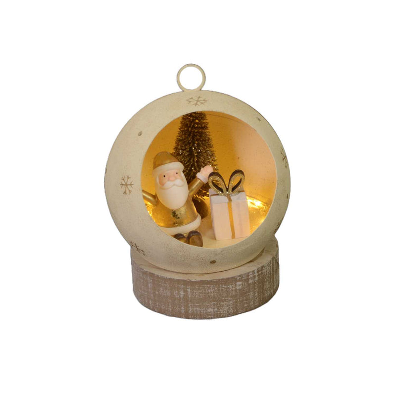 Babbo natale in metallo led dentro pallina oro cm Ø11xh15-2