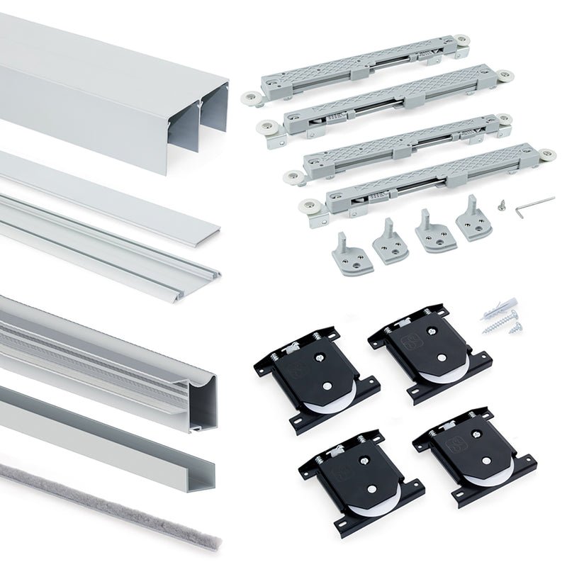 Sistema a Scorrimento Inferiore per Armadio 2 Ante 16 mm con Chiusura Soft Emuca-1