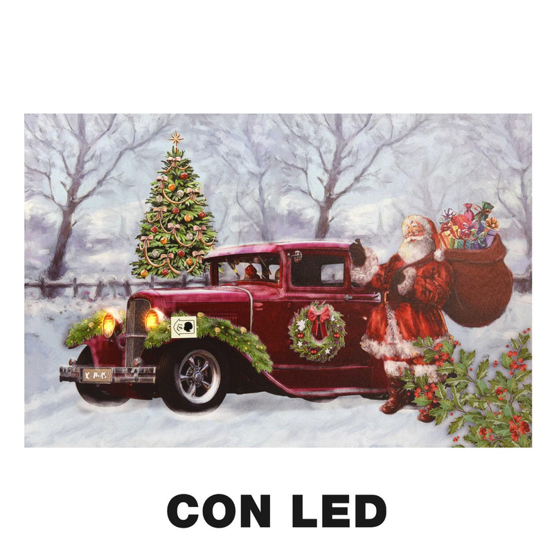 Quadro con led legno macchina rossa multicolor rettangolare cm 60x40xh1,8-1