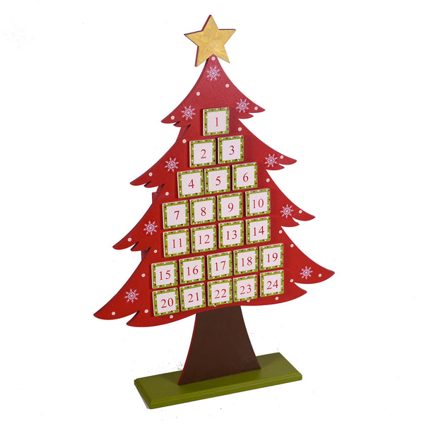 acquista Calendrier de l'Avent en bois rouge arbre cm 36x8xh53