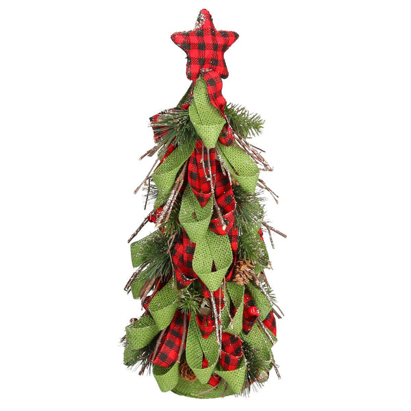 Mini sapin de Noël en tissu vert rouge cm Ø18xh43 acquista