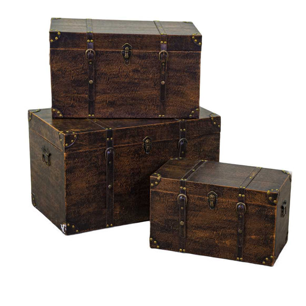 Lot de 3 malles rectangulaires en simili cuir et bois marron acquista