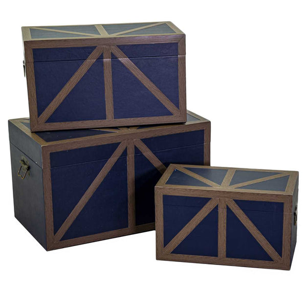 Lot de 3 malles rectangulaires en simili cuir bleu et bois online