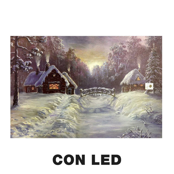 online Quadro con led legno case innevate multicolor rettangolare cm 60x40xh1,8