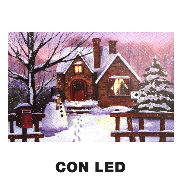 Quadro con led legno casa innevata multicolor rettangolare cm 60x40xh1,8 acquista