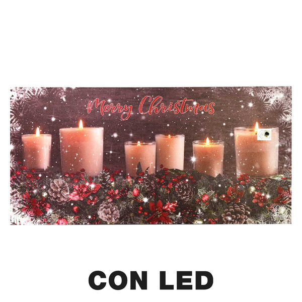 Quadro con led legno candele multicolor rettangolare cm 60x30xh1,8 sconto