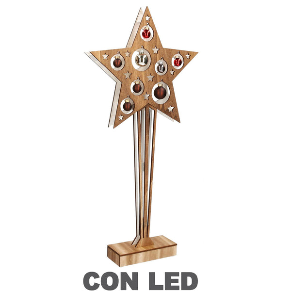 online Etoile en bois marron avec sphères et 15 Leds cm 28x7xh57,5