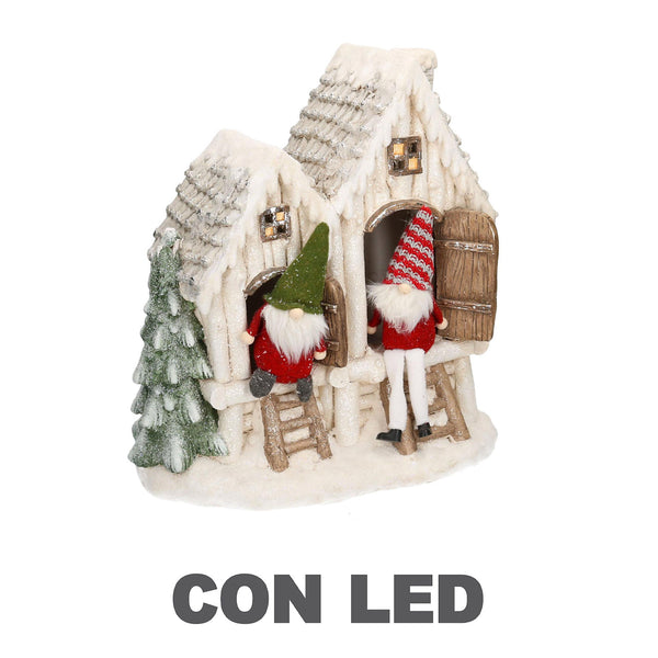 Petite maison en résine blanche avec Led et nains 40x23xh44 cm sconto