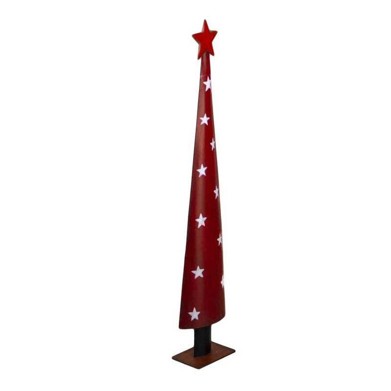 Albero metallo con stelle bianche rosso cm 18x10xh93,5-2