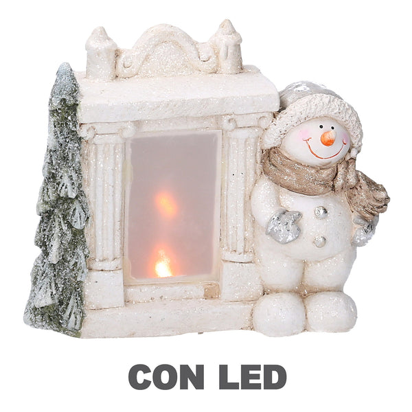 Cheminée en résine avec Led et bonhomme de neige blanc cm 27x12xh23 sconto