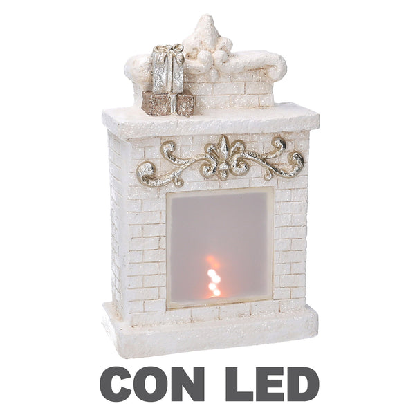 Cheminée en résine avec Led et cadeaux blanc cm 21,5x9,5xh23 sconto