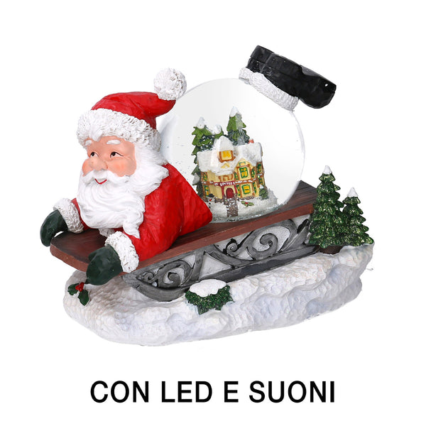 sconto Boule en verre avec Led en traîneau du père noël en résine avec musique cm 19,5x12,5xh18