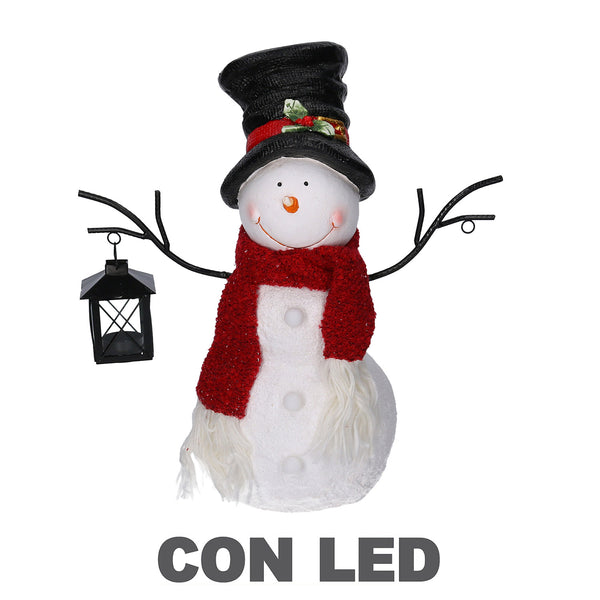 sconto Bonhomme de neige en résine avec lanterne blanche avec Led cm 37x19xh44