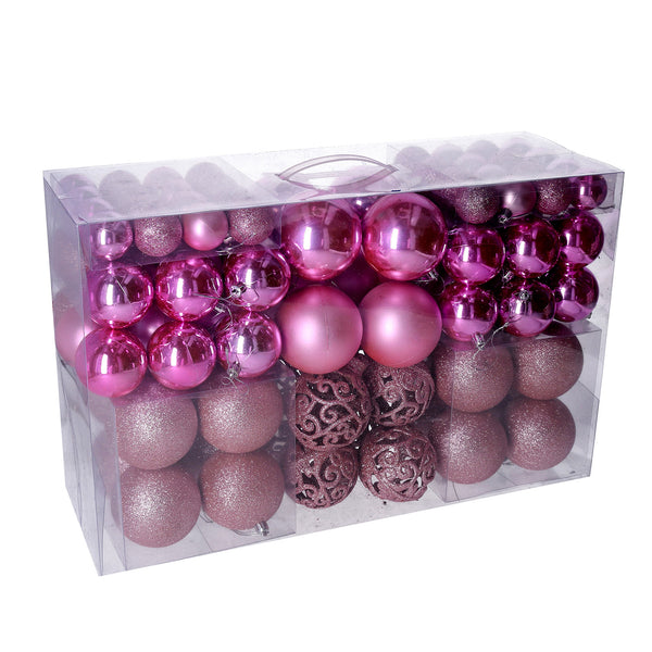 acquista Lot de 100 boules décoratives pour sapin de Noël en plastique rose Ø4,6,8 cm