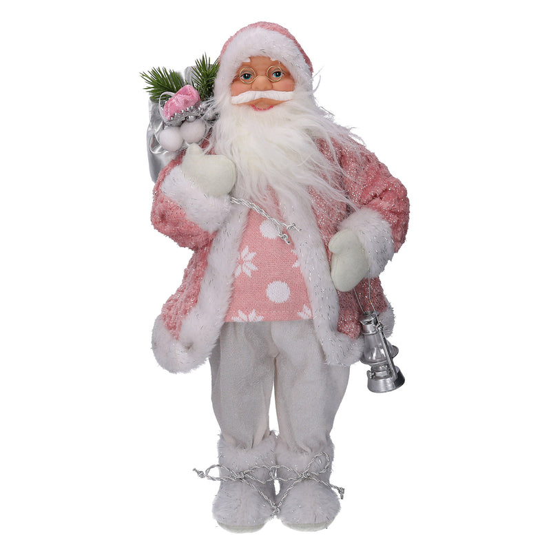 Pupazzo Babbo Natale in Tessuto lanterna rosa cm 40x23,5xh80-1