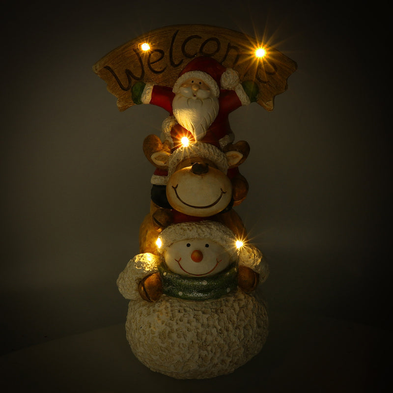 Pupazzo Babbo Natale con Led in Resina con renna e pupazzo cm 27,5x20xh48-2