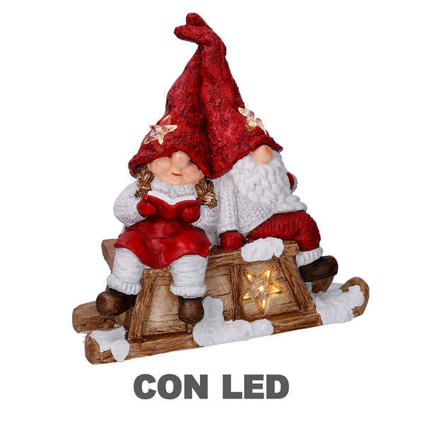 Marionnette Père Noël à Led en Résine avec fille rouge 40x26xh15 cm prezzo