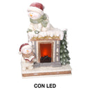 Camino in Resina con Led e pupazzo di neve bianco cm 41x22,5xh52-1