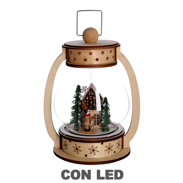 acquista Boule en verre avec lanterne Led in Wood naturel cm 17x13xh23,5