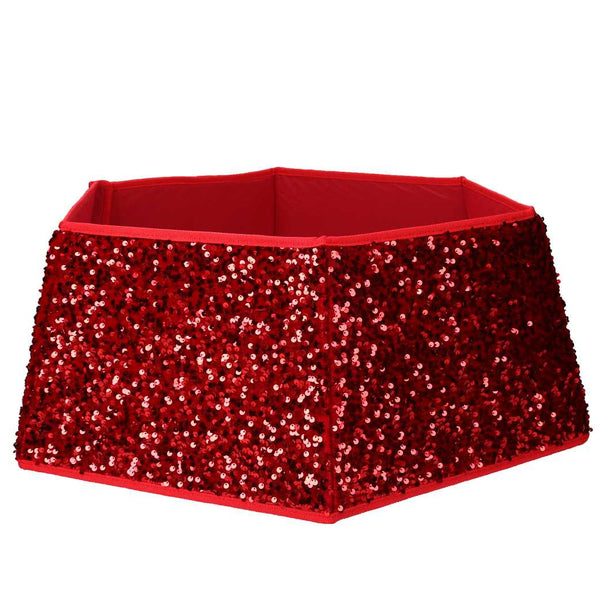 acquista Copri base albero tessuto pieghevole rosso double face esagonale glitter cm Ø68xh25