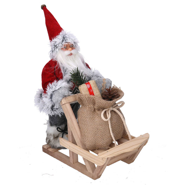 sconto Marionnette Père Noël en tissu avec traîneau cadeau gris rouge 33x12xh30 cm