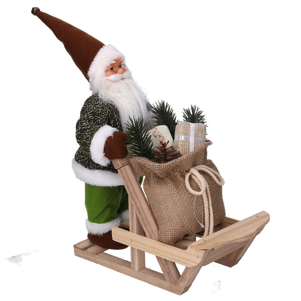 sconto Marionnette Père Noël en tissu avec traîneau vert 33x12xh30 cm